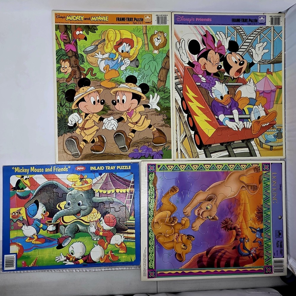 VINTAGE Lot of 4 Disney Frame Tray Puzzles Mickey Minnie Lion King Donald Daisy
